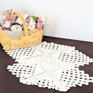 Pair of Antique Hand Crocheted Table Runners Dresser Scarf Diamond Cross Pattern